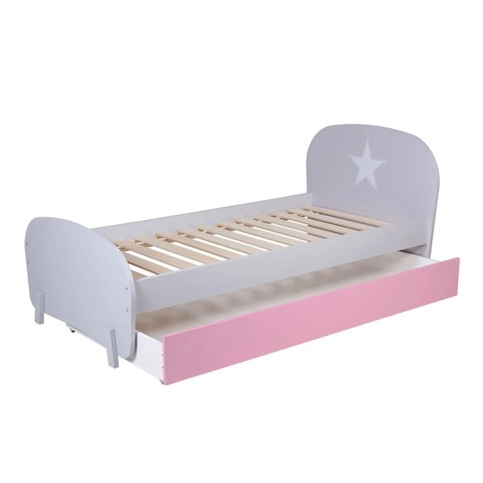 Кровать детская Polini kids Mirum 1915 c ящиком, цвет серый, ящик розовый от компании Интернет-гипермаркет «MALL24» - фото 1