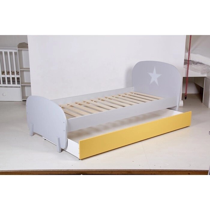Кровать детская Polini kids Mirum 1915 c ящиком, цвет серый, ящик желтый от компании Интернет-гипермаркет «MALL24» - фото 1