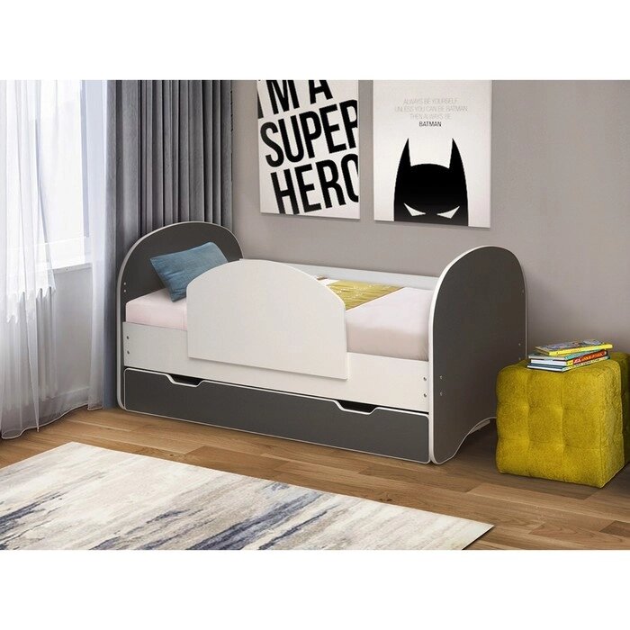 Кровать детская с бортиком и ящиком "Радуга", 700  1400 мм, цвет белый / графит от компании Интернет-гипермаркет «MALL24» - фото 1