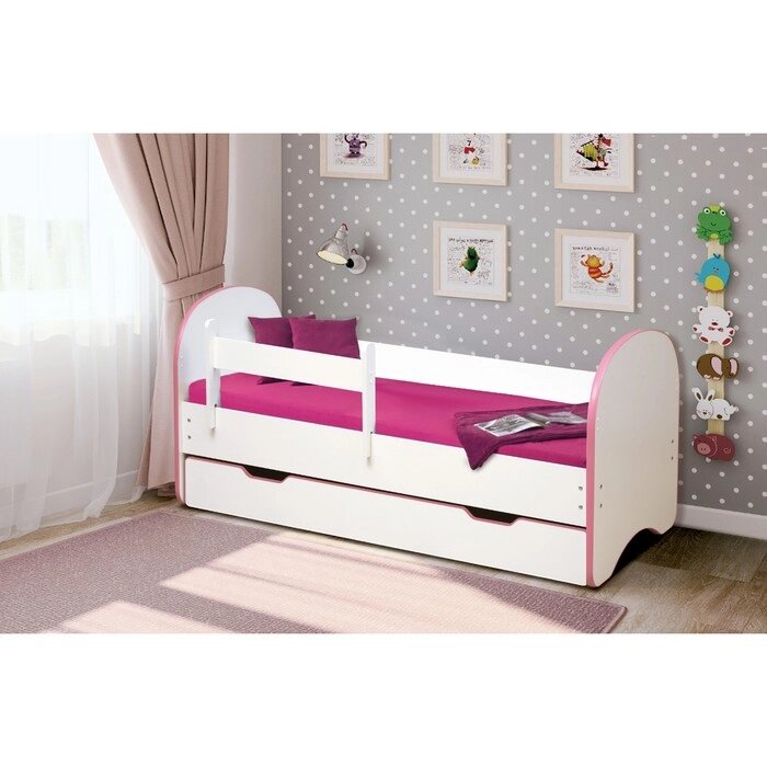 Кровать детская с бортом "Радуга", 1 ящик, 700  1400 мм, цвет белый / кант светло-розовый от компании Интернет-гипермаркет «MALL24» - фото 1