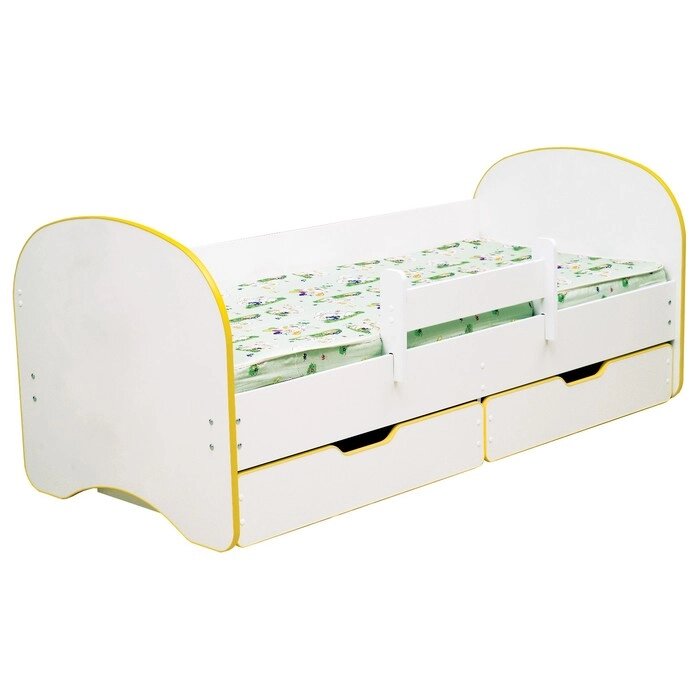 Кровать детская с бортом "Радуга", 2 ящика, 800  1900 мм, цвет белый / кант жёлтый от компании Интернет-гипермаркет «MALL24» - фото 1