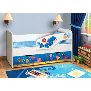 Кровать детская с фотопечатью "Дельфин", 2 ящика, 800 1800 мм, правая, цвет корпус белый