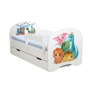 Кровать детская с фотопечатью "Динозаврики", 7001400 мм, с 1-м ящиком, цвет белый