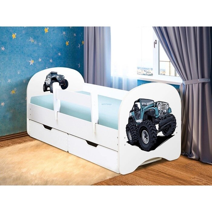 Кровать детская с фотопечатью "Джип", 8001900 мм, с 2-мя ящиками, с бортиком, цвет белый от компании Интернет-гипермаркет «MALL24» - фото 1