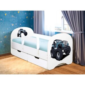 Кровать детская с фотопечатью "Джип", 8001900 мм, с 2-мя ящиками, с бортиком, цвет белый
