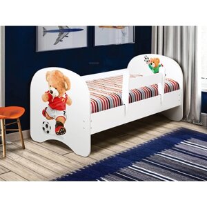 Кровать детская с фотопечатью "Футболист", 7001400 мм, без ящика, с бортиком, цвет белый