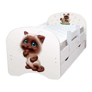 Кровать детская с фотопечатью "Сиамский котёнок", 8001900 мм, с 2-мя ящиками, цвет белый