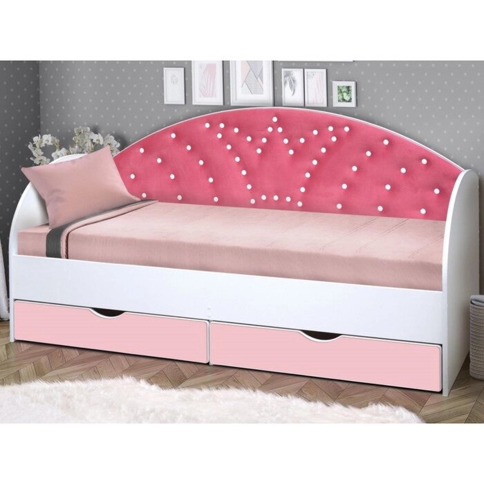 Кровать детская с мягкой спинкой "Корона №1", 800  1600 мм, без бортика, белый / розовый от компании Интернет-гипермаркет «MALL24» - фото 1