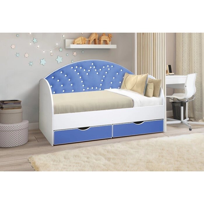 Кровать детская с мягкой спинкой "Корона №2", 800  1900 мм, без бортика, белый / синий от компании Интернет-гипермаркет «MALL24» - фото 1