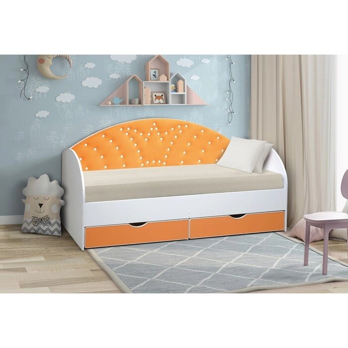 Кровать детская с мягкой спинкой "Корона №3", 800  1600 мм, без бортика, белый/оранжевый от компании Интернет-гипермаркет «MALL24» - фото 1