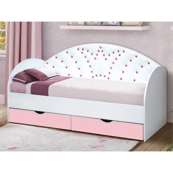 Кровать детская с мягкой спинкой "Корона №4", 800  1600 мм, цвет белый / розовый от компании Интернет-гипермаркет «MALL24» - фото 1
