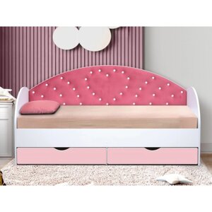 Кровать детская с мягкой спинкой "Сердце №1", 800 1600 мм, без бортика, белый / розовый