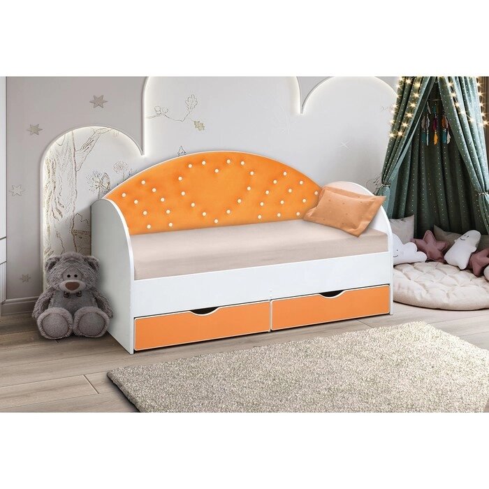 Кровать детская с мягкой спинкой "Сердце №3", 800  1600 мм, без бортика, белый/оранжевый от компании Интернет-гипермаркет «MALL24» - фото 1
