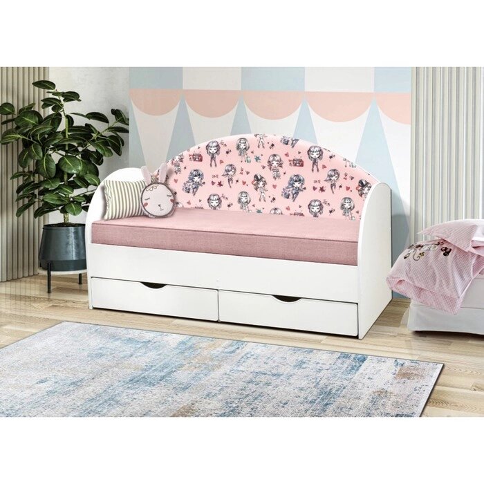 Кровать детская с мягкой спинкой "Софа №11", 800  1600 мм, цвет белый / девчонки от компании Интернет-гипермаркет «MALL24» - фото 1