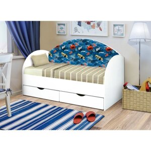 Кровать детская с мягкой спинкой "Софа №11", 800 1600 мм, цвет белый / гонщик