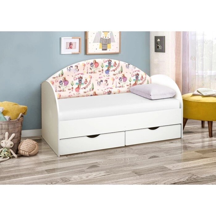 Кровать детская с мягкой спинкой "Софа №11", 800  1600 мм, цвет белый / принцесски от компании Интернет-гипермаркет «MALL24» - фото 1