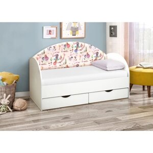 Кровать детская с мягкой спинкой "Софа №11", 800 1600 мм, цвет белый / принцесски