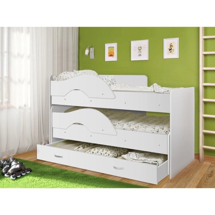 Кровать двухъярусная выкатная Матрешка Белый/белый 800х1600 с ящиком от компании Интернет-гипермаркет «MALL24» - фото 1