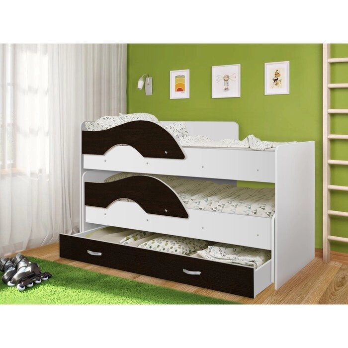 Кровать двухъярусная выкатная Матрешка Венге/белый 800х1600 с ящиком от компании Интернет-гипермаркет «MALL24» - фото 1