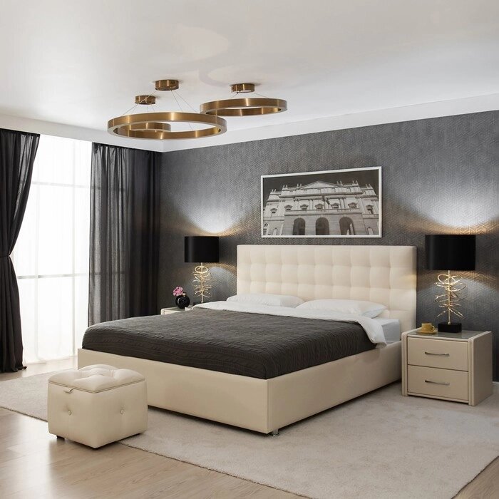 Кровать "Ла Скала" без ПМ, 140  200 см, встроенное основание, экокожа, цвет бежевый от компании Интернет-гипермаркет «MALL24» - фото 1