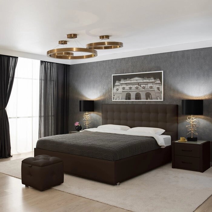 Кровать "Ла Скала" без ПМ, 140 х 200 см, встроенное основание, экокожа, цвет коричневый от компании Интернет-гипермаркет «MALL24» - фото 1