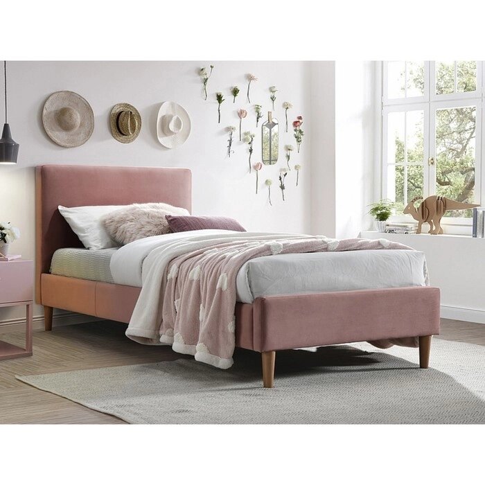 Кровать Линси с орт. основанием 900х2000 розовый велюр от компании Интернет-гипермаркет «MALL24» - фото 1
