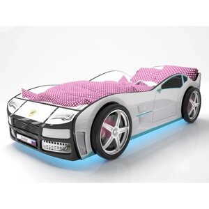 Кровать машина "Турбо белая", подсветка дна и фар, пластиковые колёса, 2 шт