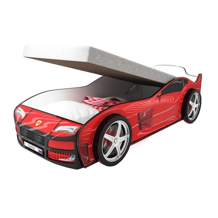 Кровать машина "Турбо красная", подъёмный матрас, без подсветки, пластиковые колёса, 2 шт от компании Интернет-гипермаркет «MALL24» - фото 1