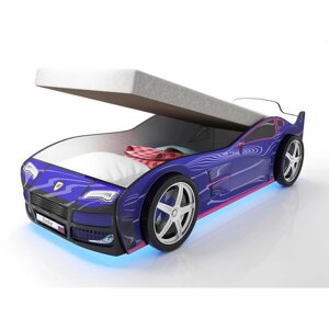 Кровать машина "Турбо", подъёмный матрас, подсветка дна и фар, пластиковые колёса, 2 шт
