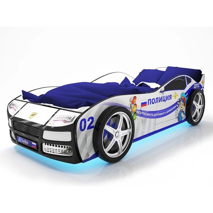 Кровать машина "Турбо Полиция", подсветка дна и фар, пластиковые колёса, 2 шт от компании Интернет-гипермаркет «MALL24» - фото 1
