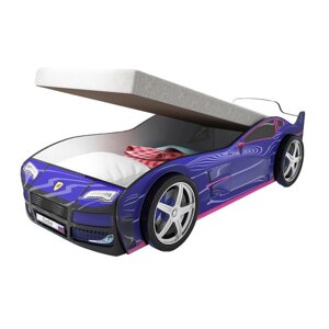 Кровать машина "Турбо синяя", подъёмный матрас, без подсветки, пластиковые колёса, 2 шт