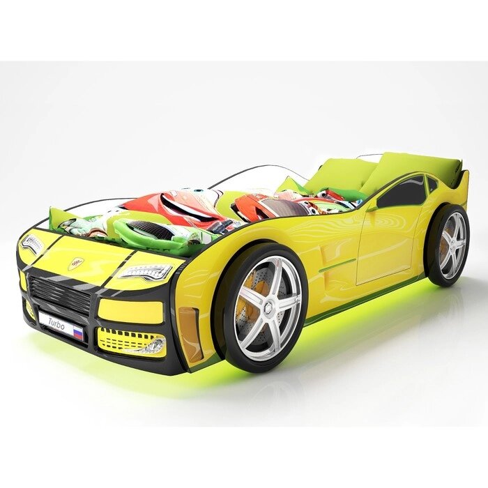 Кровать машина "Турбо жёлтая", подсветка дна и фар, пластиковые колёса, 2 шт от компании Интернет-гипермаркет «MALL24» - фото 1