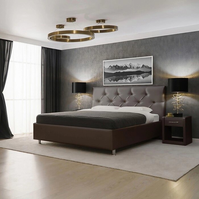 Кровать "Монблан" без ПМ, 140 х 200 см, встроенное основание, экокожа, цвет коричневый от компании Интернет-гипермаркет «MALL24» - фото 1
