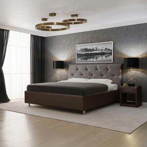 Кровать "Монблан" без ПМ, 140 х 200 см, встроенное основание, экокожа, цвет коричневый
