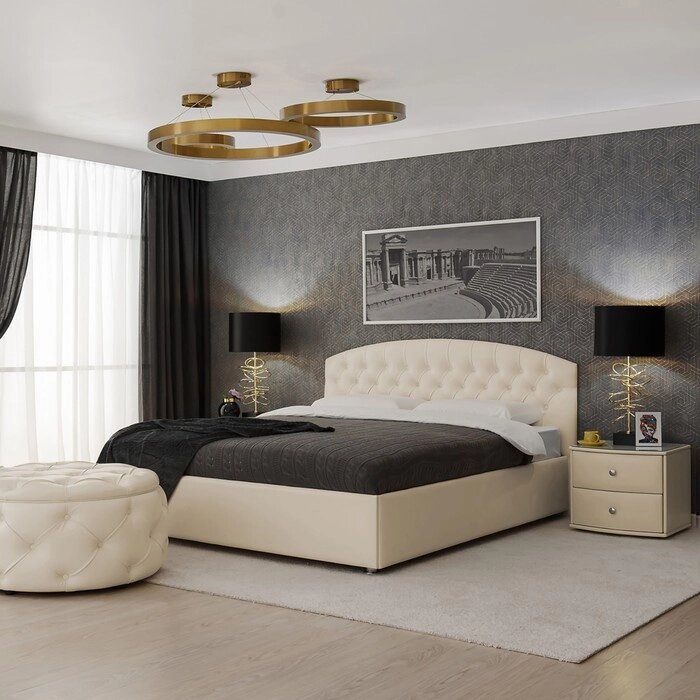 Кровать "Пальмира" без ПМ, 140  200 см, встроенное основание, экокожа, цвет бежевый от компании Интернет-гипермаркет «MALL24» - фото 1