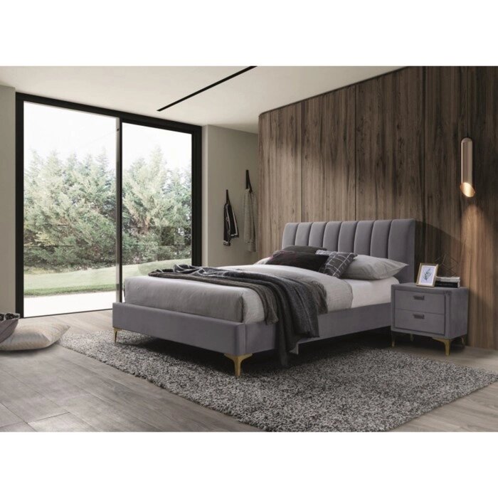 Кровать Рошаль с орт. основанием 1400х2000 Серый велюр от компании Интернет-гипермаркет «MALL24» - фото 1