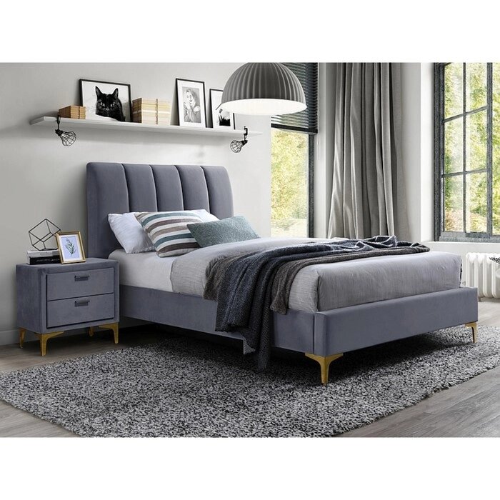 Кровать Рошаль с орт. основанием 900х2000 Серый велюр от компании Интернет-гипермаркет «MALL24» - фото 1