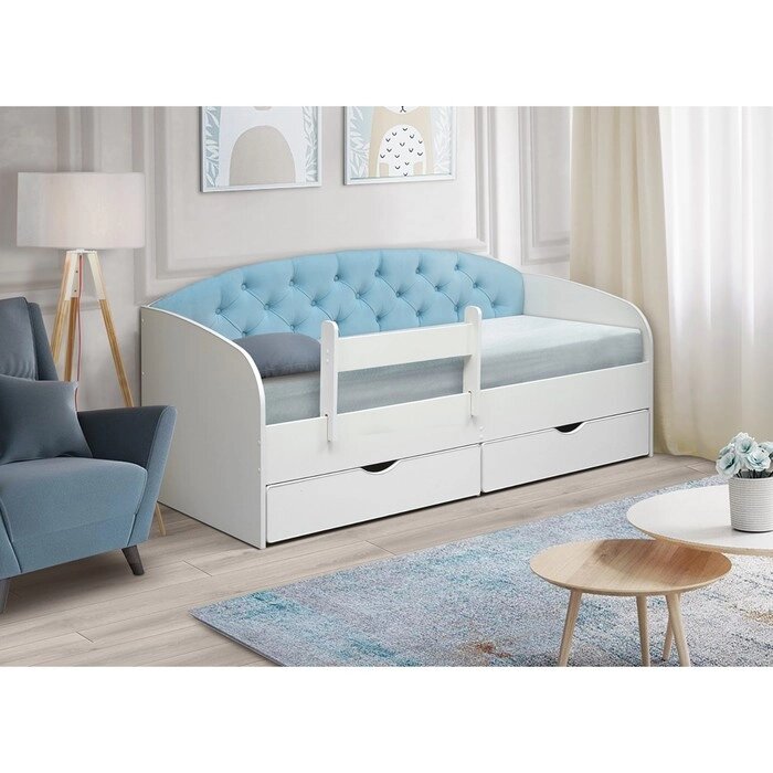 Кровать с мягким элементом "Софа №9", с бортиком, 800  1900 мм, белый матовый/ткань 011 от компании Интернет-гипермаркет «MALL24» - фото 1
