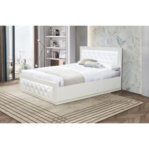 Кровать с ПМ "Венеция 13.1", 12002000 мм, ЛДСП белый, МДФ ясень кремовый, кожзам белый