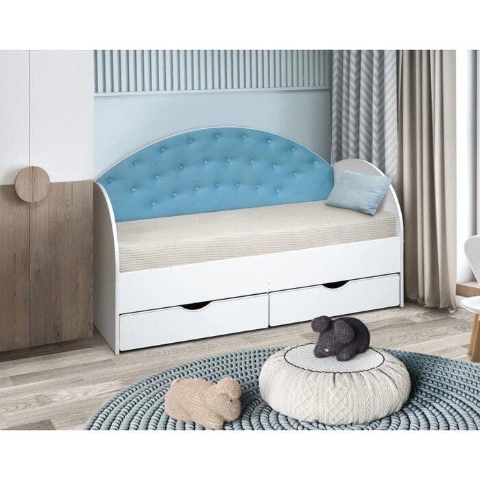 Кровать "Софа 10", 800  1900 мм, цвет корпуса белый / велюр бирюзовый от компании Интернет-гипермаркет «MALL24» - фото 1