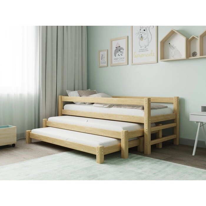 Кровать "Виго" с выдвижным спальным местом 3 в 1, 70  190 см, массив сосны, без покрытия от компании Интернет-гипермаркет «MALL24» - фото 1
