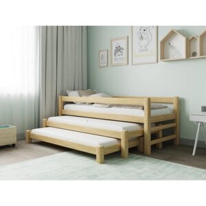 Кровать "Виго" с выдвижным спальным местом 3 в 1, 70 200 см, массив сосны, без покрытия