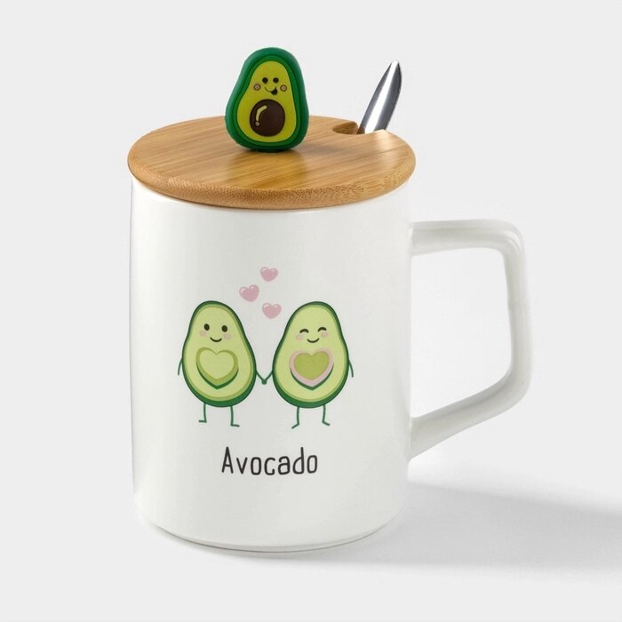 Кружка "Avocado" 360 мл. крышка, бамбук, ложка из нерж стали 11*8*10 см от компании Интернет-гипермаркет «MALL24» - фото 1