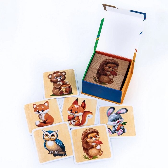 Кубики с картинками "Лесные малыши" (4 кубика в картонной коробочке) от компании Интернет-гипермаркет «MALL24» - фото 1