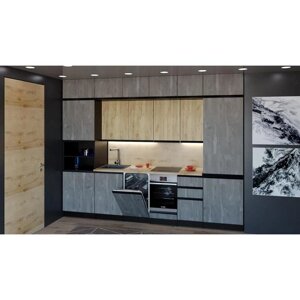 Кухонный гарнитур Адажио люкс 3000х600 Дуб золотой, бетон темный/Венге