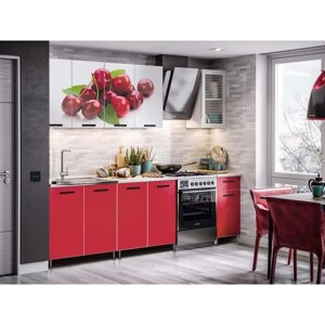Кухонный гарнитур "Рио 1", 2000 мм, ЛДСП, цвет красный / фотопечать "Вишня"