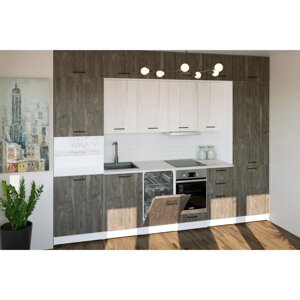 Кухонный гарнитур Сиена люкс 3000х600 Белый/Сосна/Дуб грей, бетон темный