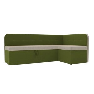 Кухонный угловой диван "Форест", механизм дельфин, микровельвет, цвет бежевый / зеленый