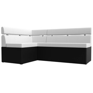 Кухонный угловой диван "Классик", левый угол, дельфин, экокожа, цвет белый / чёрный