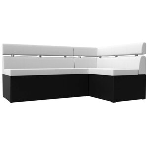 Кухонный угловой диван "Классик", правый угол, дельфин, экокожа, цвет белый / чёрный